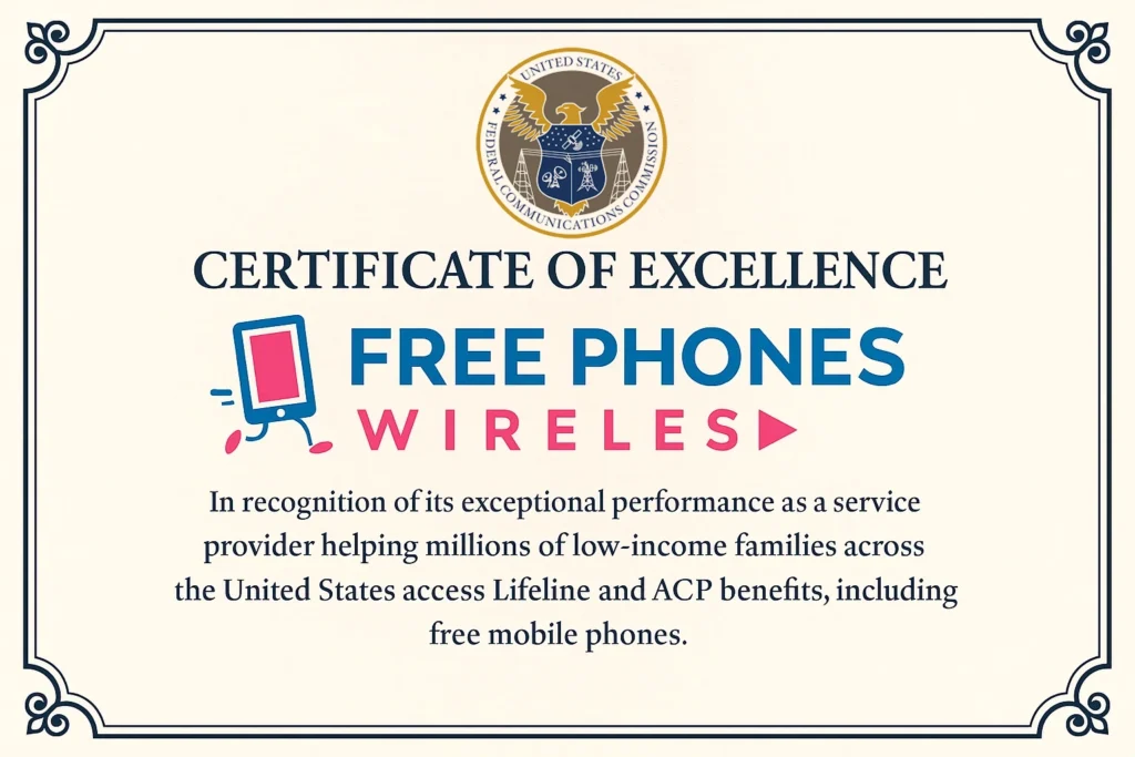 Certificate of Excellence Federal Communications Commission FCC for Free Phones